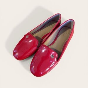 Tory Burch Red Patent Leather Samantha Smoking Slippers Size 5.5